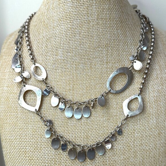 Chicos Silver-Tone Mixed Metal Long Statement Necklace Boho, Gypsy, Southwestern - Picture 1 of 6